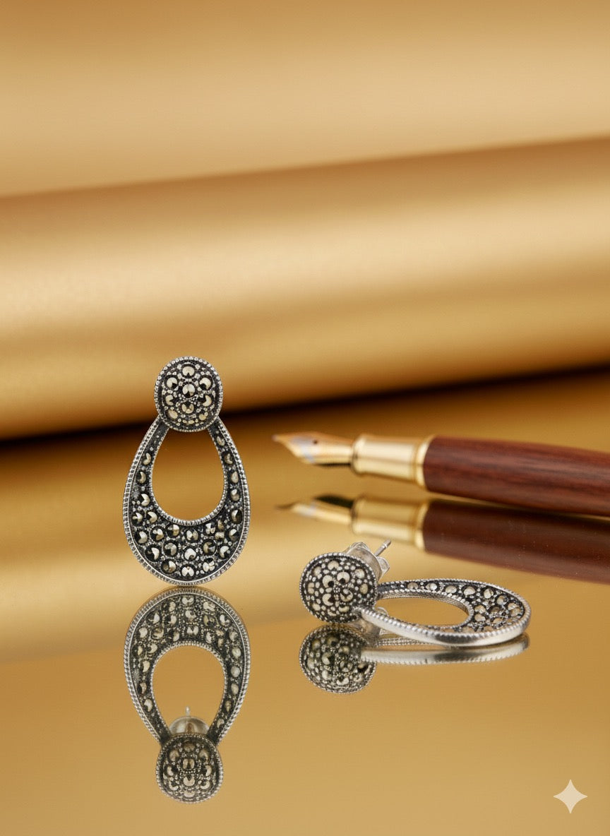 Marcasite Stone Stud Loop Earings