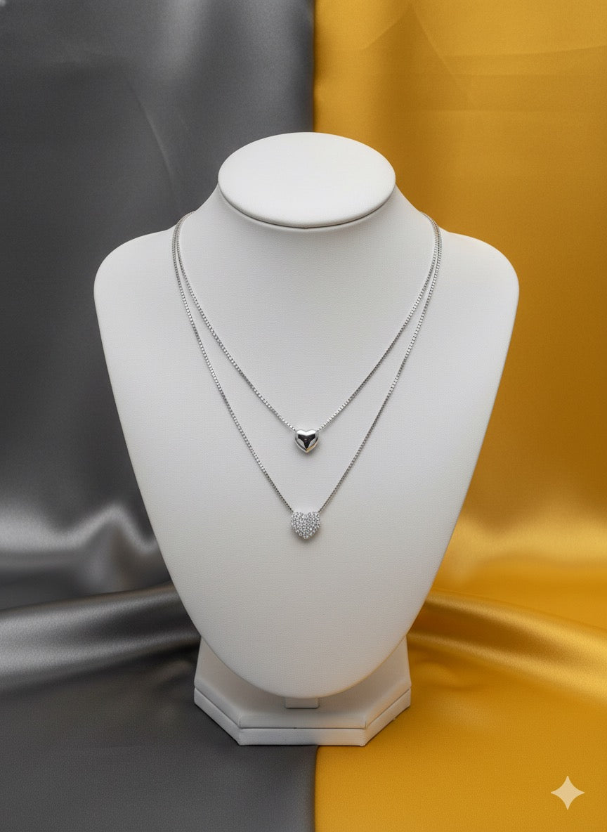 Double layer heart neckalce