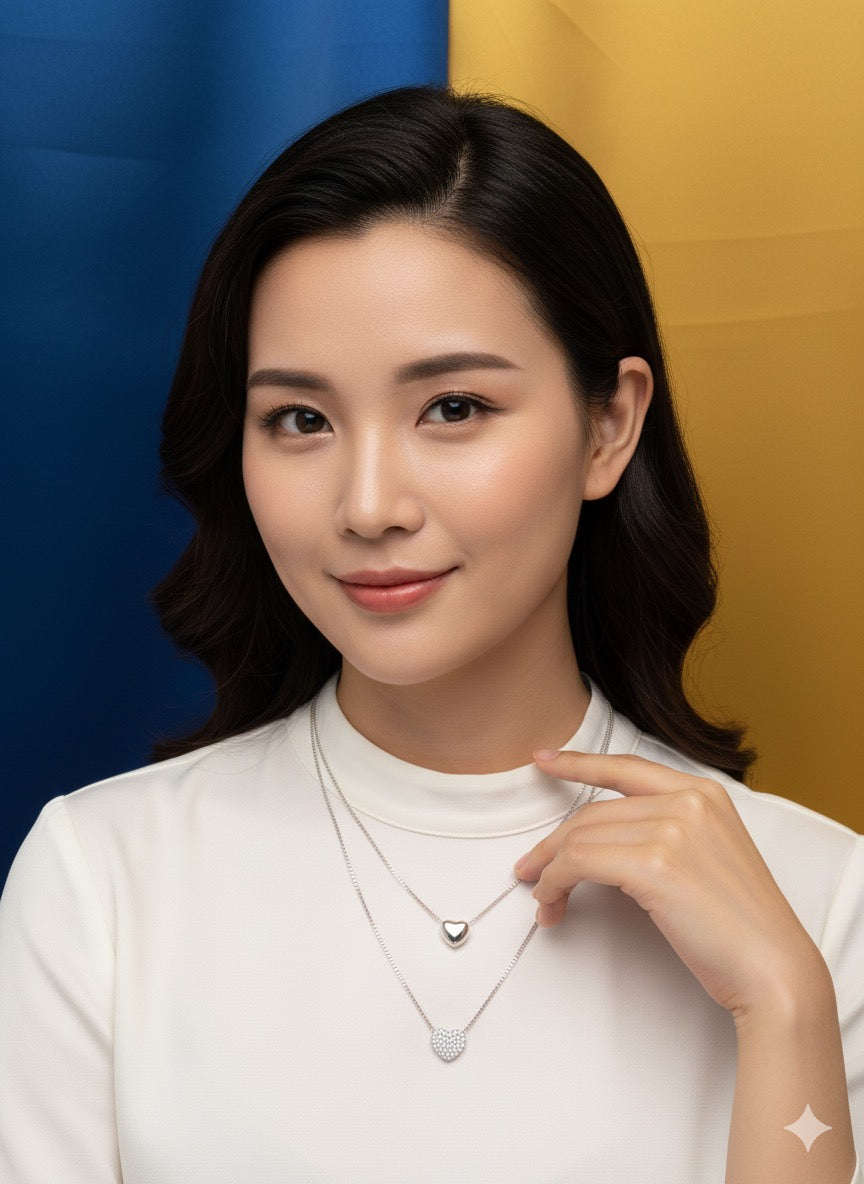 Double layer heart neckalce