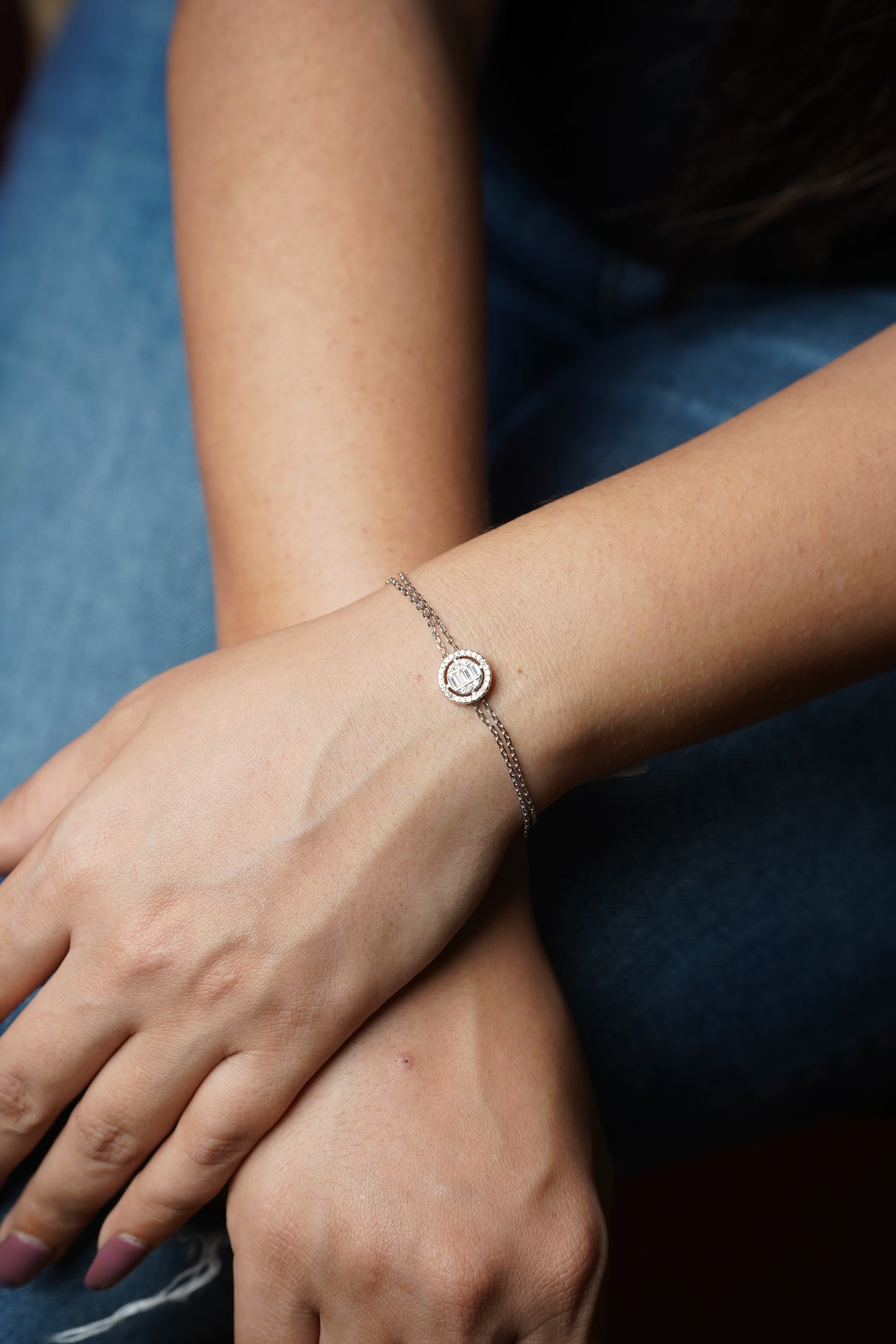 Baguette Circle Double Chain Bracelet