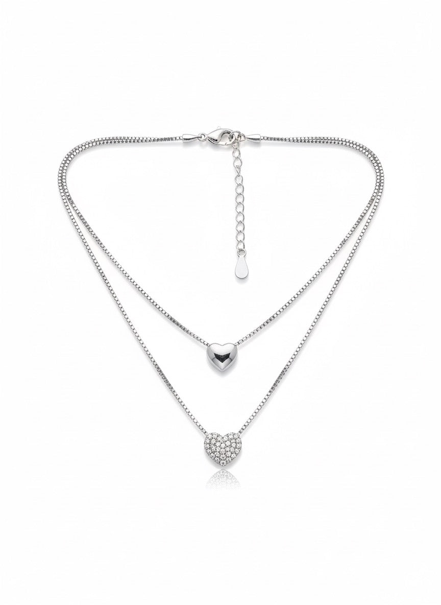 Double layer heart neckalce