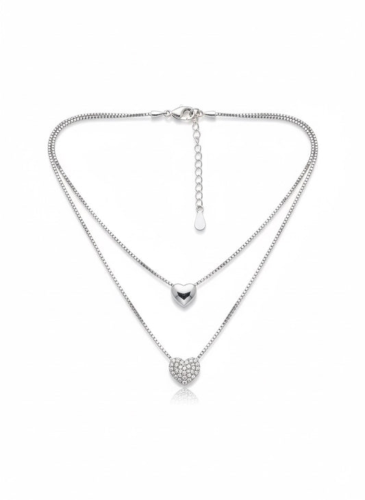 Double layer heart neckalce