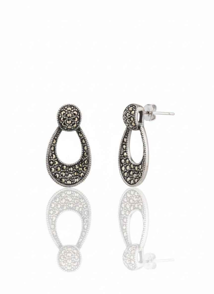 Marcasite Stone Stud Loop Earings